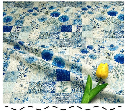 Blue Floral Cotton Fabric: 20s Print, Quilting, Dressmaking - 55" Wide