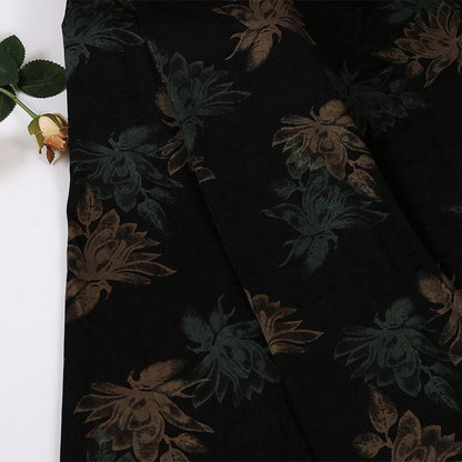 Black Floral Gambiered Canton Gauze Fabric: Two-Tone Satin, 59" Wide
