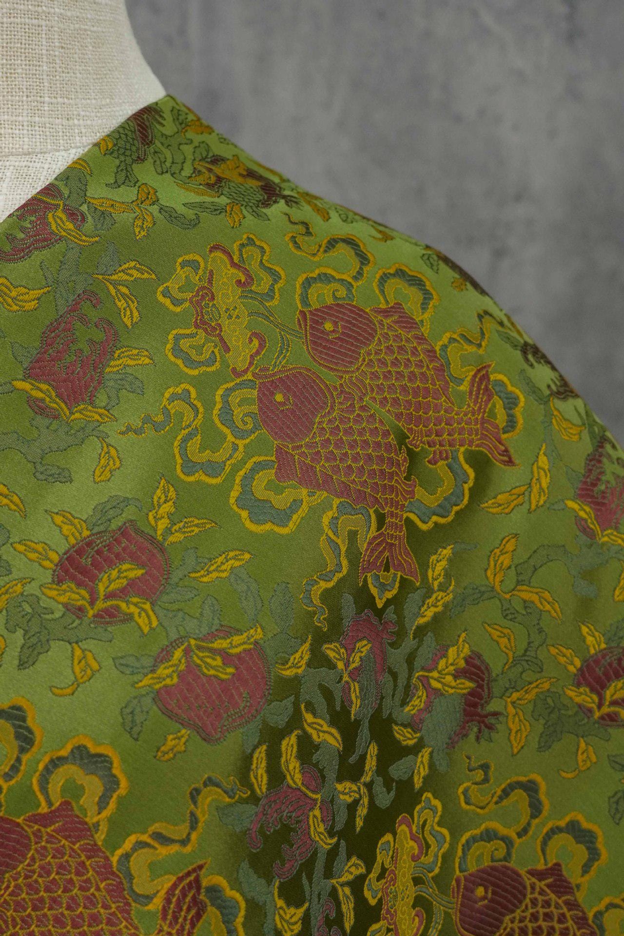 Eight Treasures Double Fish Jacquard Brocade Fabric: Qipao, Hanfu Sewing