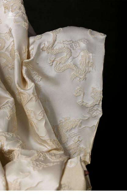 Apricot Satin Dragon Jacquard Fabric: Chinese Style Cheongsam Hanfu