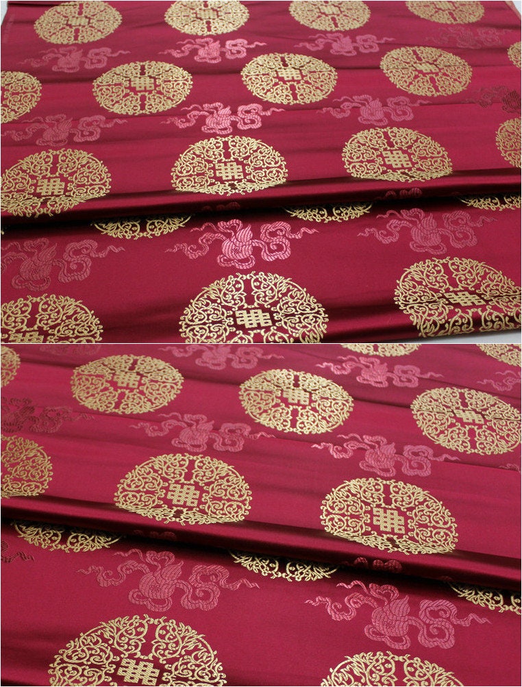 Chinese Brocade Fabric: Fu Lu Shou Design, 29.5" Wide - Sells by the Meter