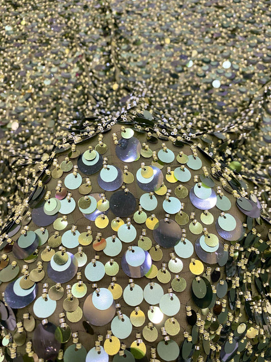 Beaded Sequin Chiffon Fabric: Elegant Party Dress Material (49" Wide)