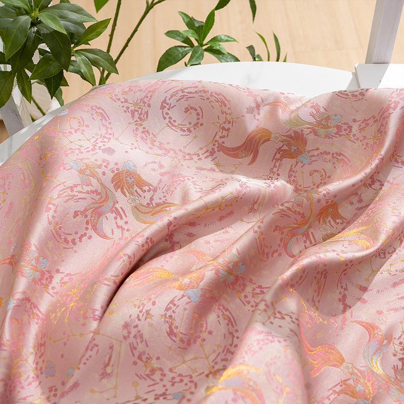 Nishijin Woven Gold Thread Brocade: Double Fish Jacquard Silk Fabric