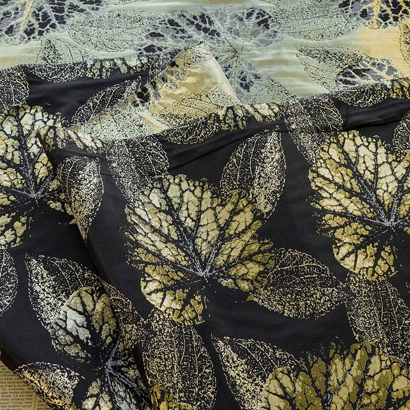 Gold Thread Jacquard Fabric: Blue Floral 3D Texture, 57" Wide By Meter