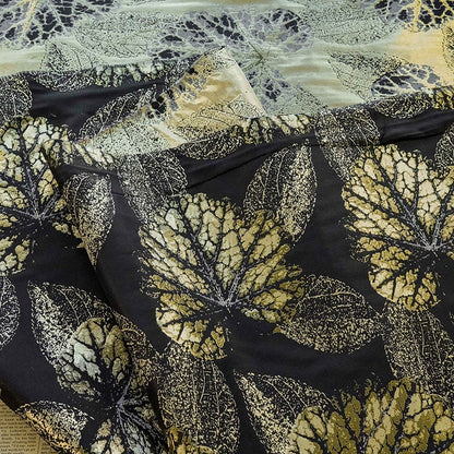 Gold Thread Jacquard Fabric: Blue Floral 3D Texture, 57" Wide By Meter