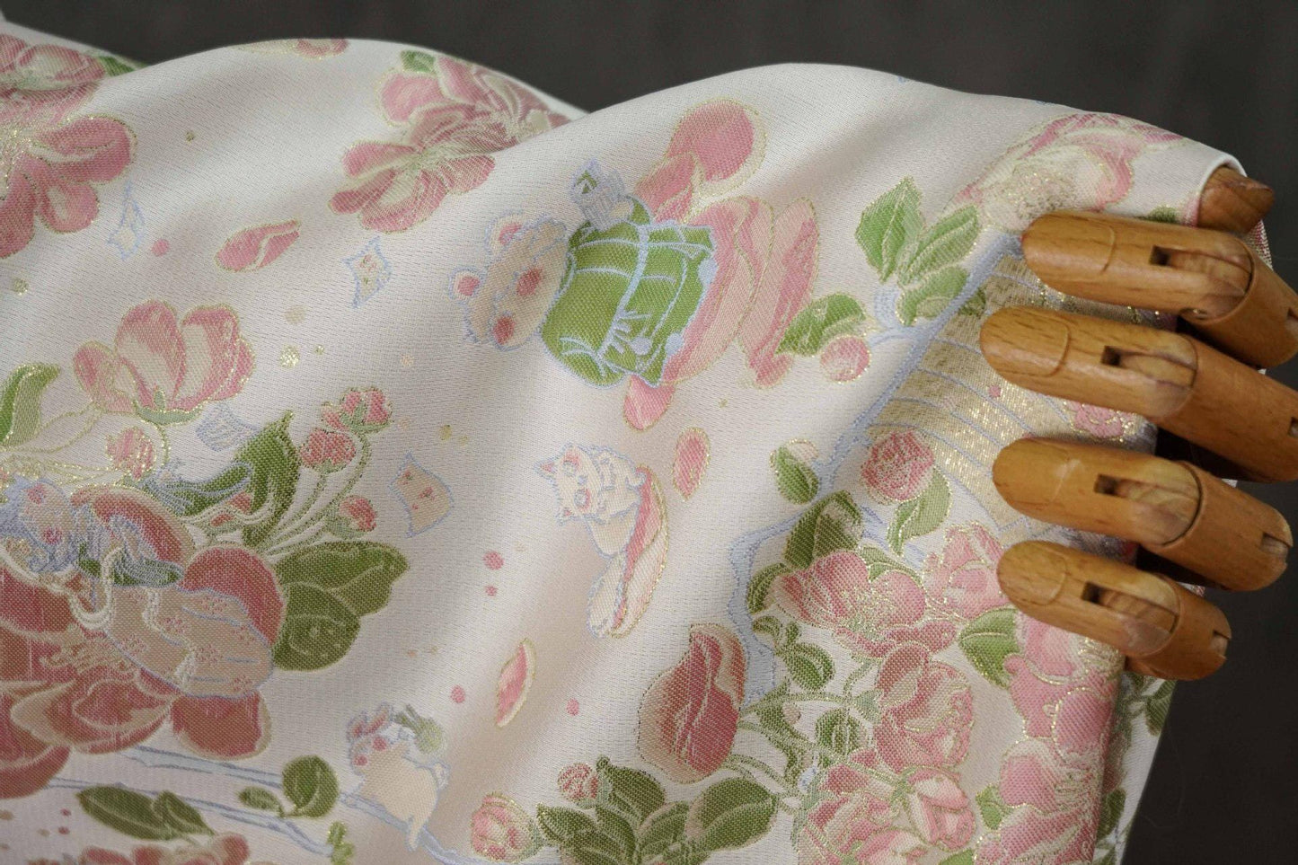 Peach Blossom Gold Thread Brocade Fabric | Luxury Floral Fabric, 65"W