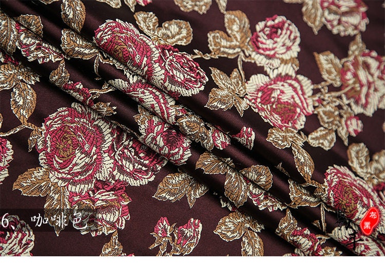 Red Peony Flower Brocade Fabric: Chinese Silk Wedding Fabric
