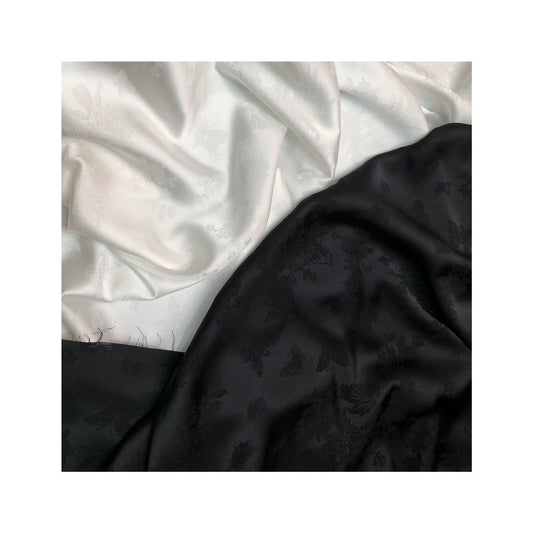 Dragon Phoenix Jacquard Fabric: Black & White Satin (By The Meter) - Poppylollipop