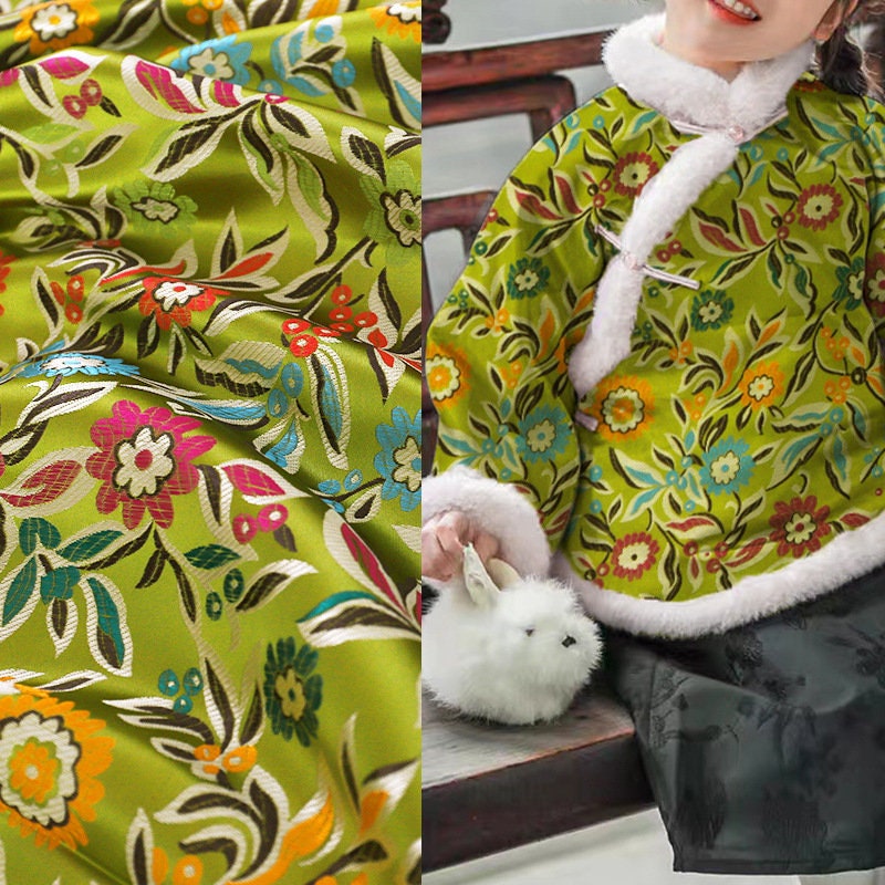 Tissu brocart tournesol : rayonne brodée bohème, 75 cm de large