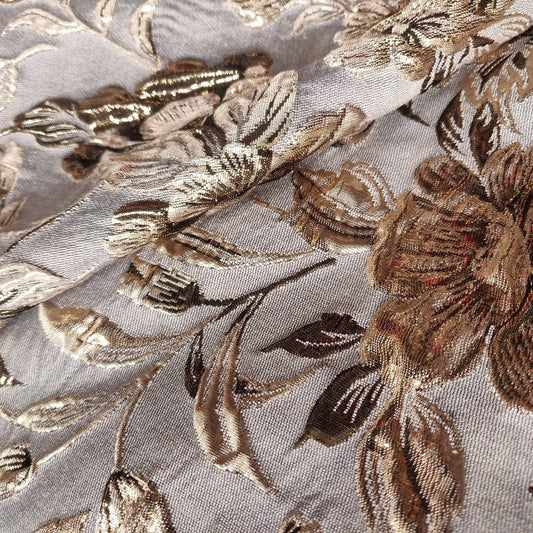 Gold Thread Floral Jacquard Fabric: Retro 3D Style, 57" Wide