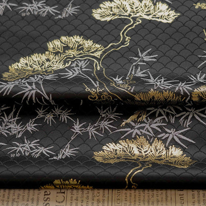 Japanese Kirin Nishijin Brocade Fabric: Black Upholstery, Costume, Decor (65" Wide)