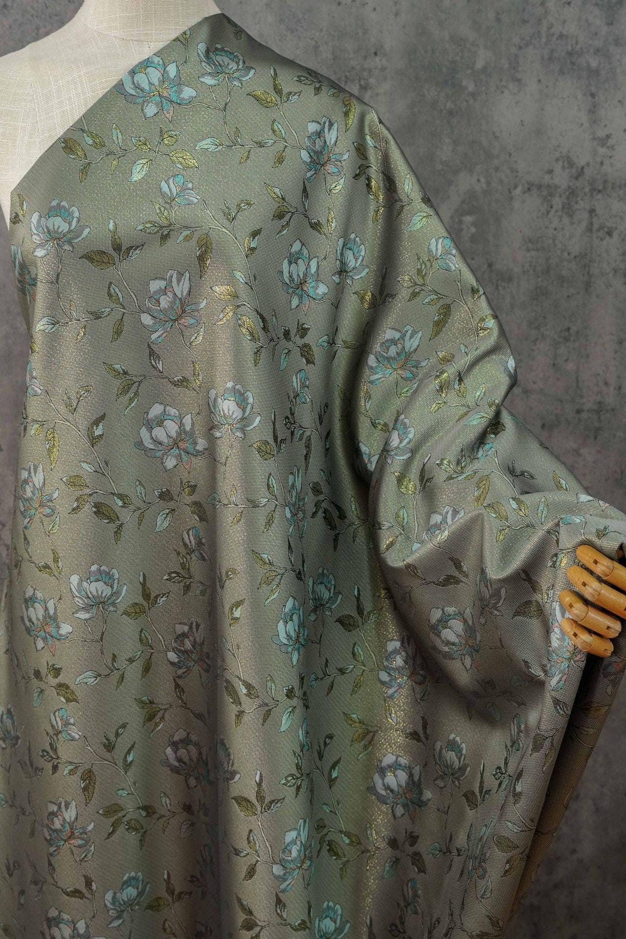 Magnolia Jacquard Quilting Fabric with Gold Thread ��� Upholstery, Furniture, Bags, DIY Sewing, Craft, Luxury Fabr"Wide