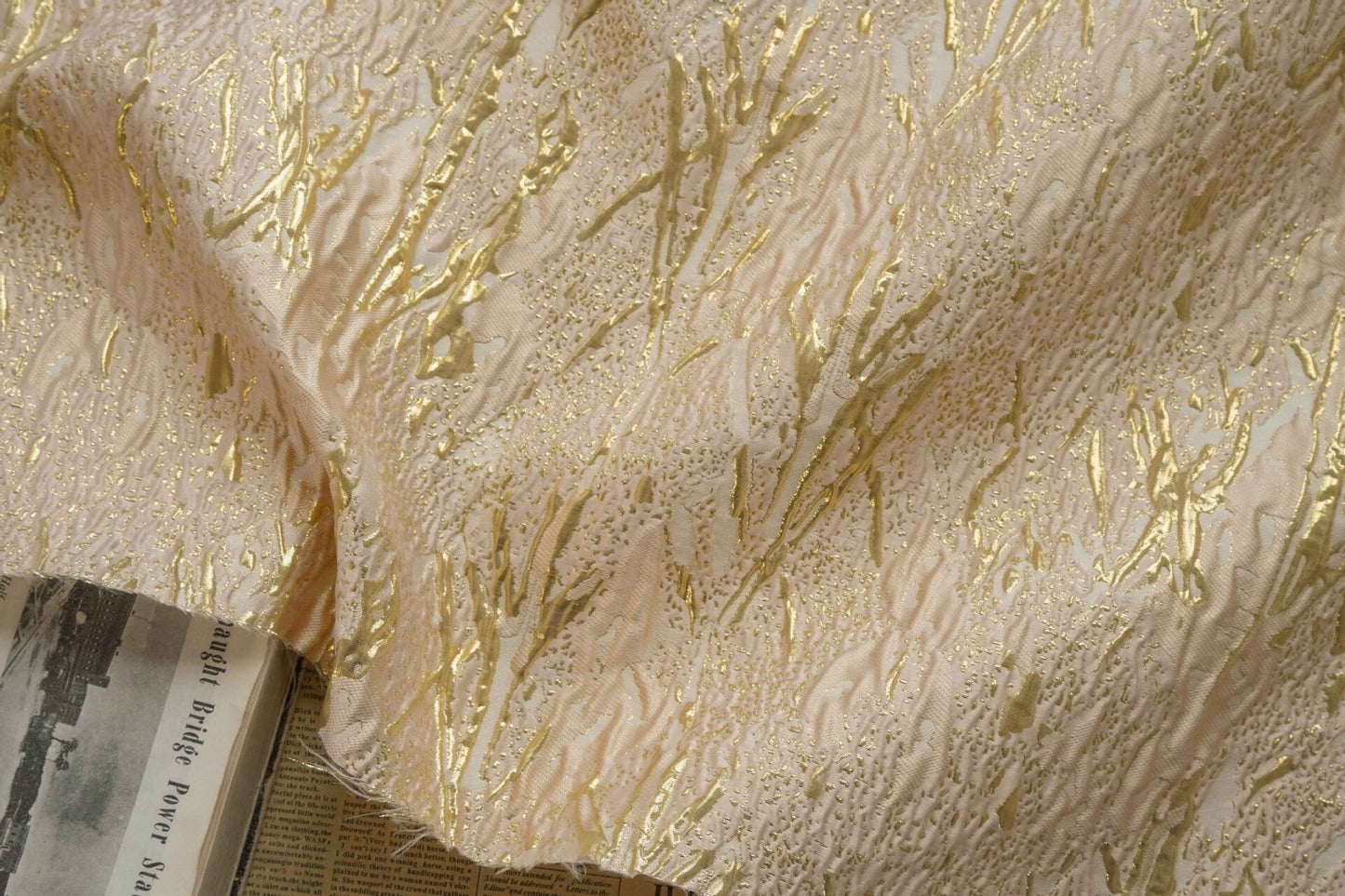 Gold Thread Jacquard Fabric: 3D Universe Galaxy Design, 56" Wide