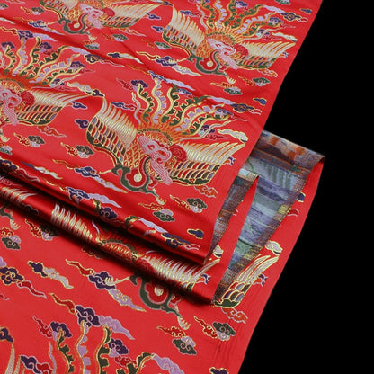 Tissu damassé jacquard Phoenix : mélange de soie et de rayonne rouge et noir