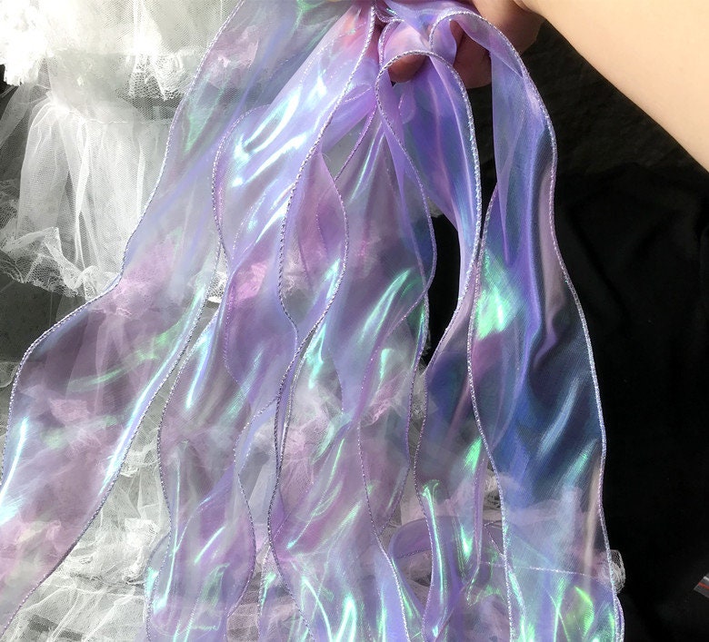 Mermaid Water Ripple Organza Ruffle: 7cm Wide Iridescent Lace Fabric