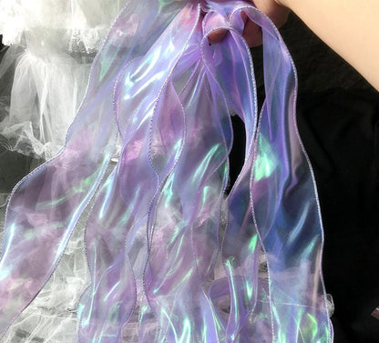 Mermaid Water Ripple Organza Ruffle: 7cm Wide Iridescent Lace Fabric