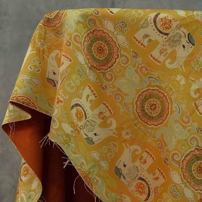 Lucky Elephant Tea Silk Satin Fabric: 59"W Green Upholstery