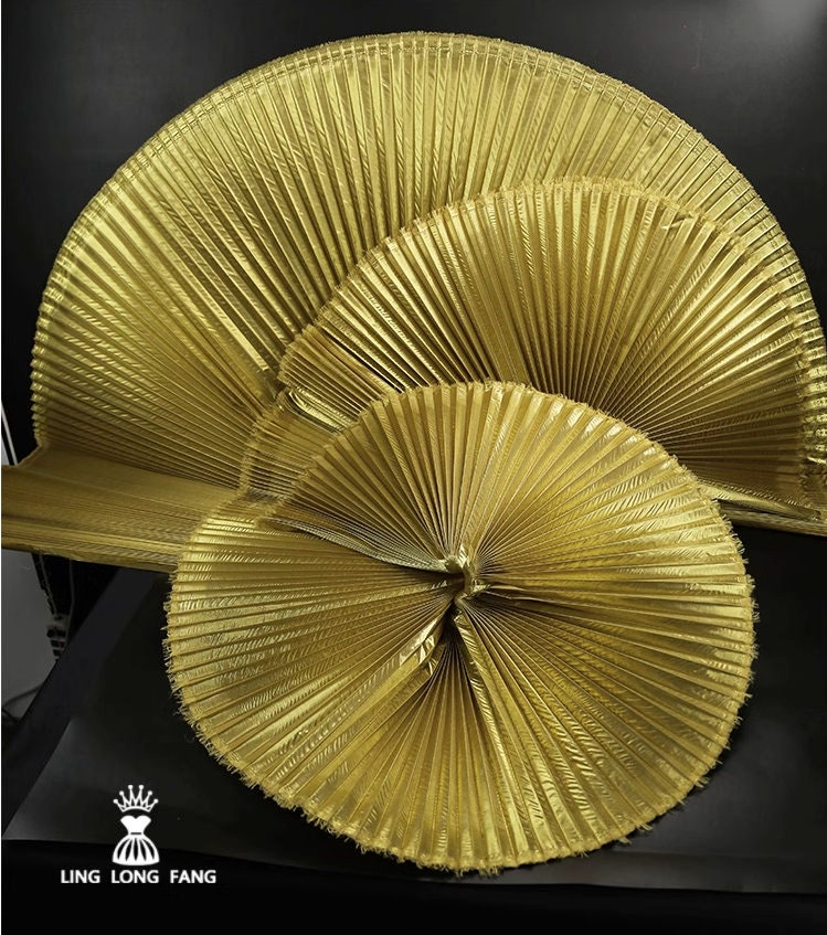Metallic Gold Pleated Fabric: 62" Wide Stiff Polyester