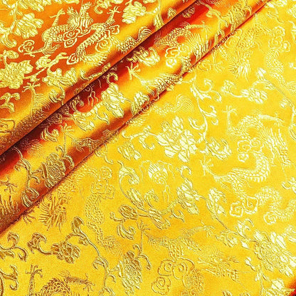Dragon & Flower Brocade Fabric: Multi-Color Rayon, 59" Wide