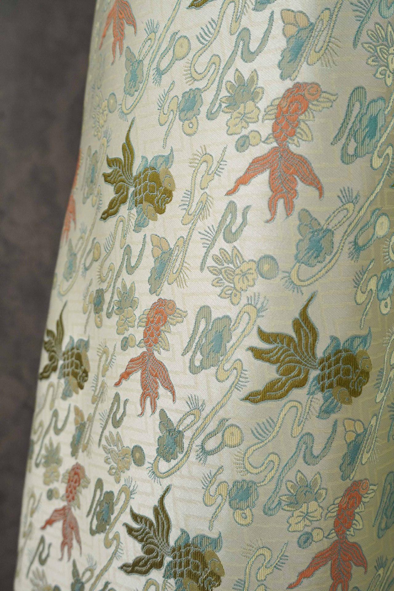 Song Silk Brocade Damask Fabric: Lucky Fish, Emperor Tibetan Style