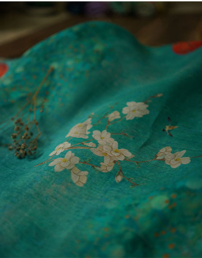 Jade Green Ramie Fabric: Floral Cheongsam Qipao Textile, 55"W