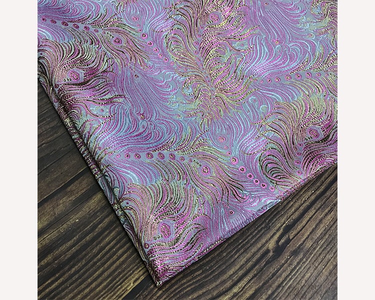 Peacock Feather Brocade Fabric: Magenta Floral Chinese Silk Rayon Blend