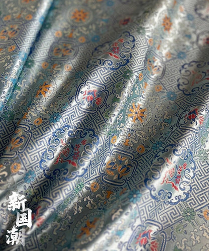 Silver Blue Song Brocade Fabric: 55"W Chinese Wishful Window Grilles Rayon