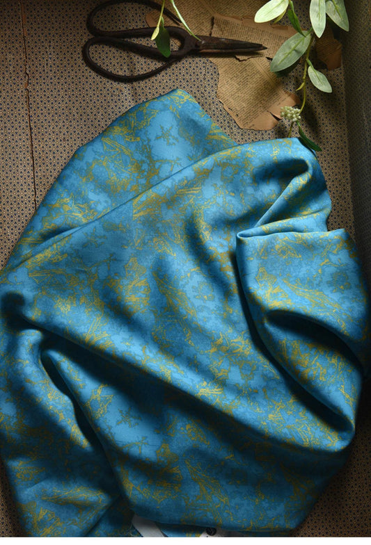 Azure Peacock Blue Cotton Sateen Fabric: 55" Wide, Drapery, Costume