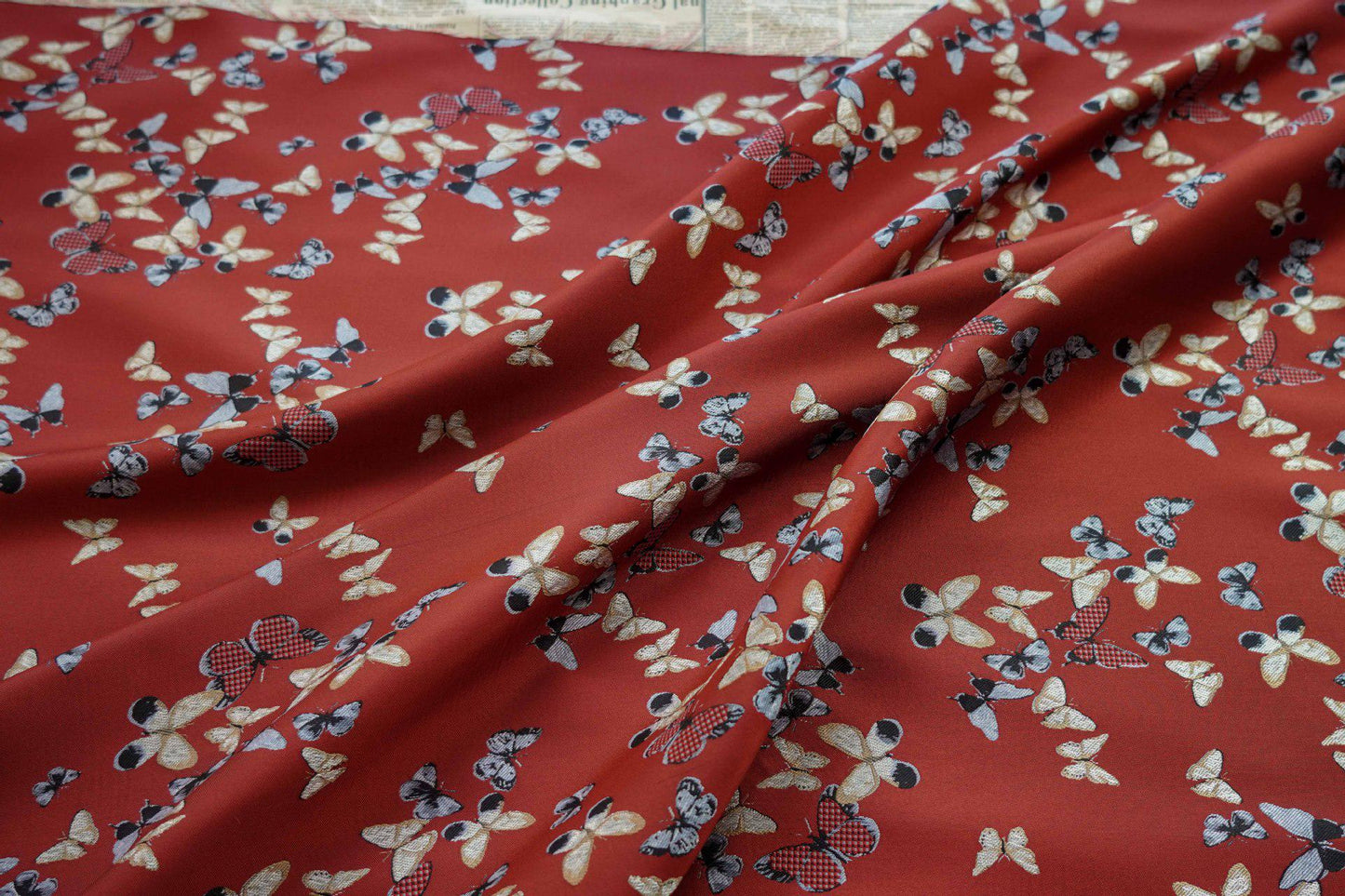 Gold Thread Butterfly Jacquard Fabric: Chinese Painting Style, 59" Wide