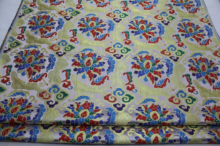 Floral Brocade Fabric: Chinese Style Jacquard Silk Rayon Blend