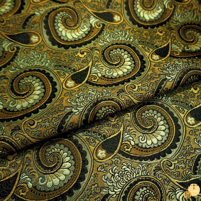 Damask Paisley Cheongsam Fabric: Golden Brown Upholstery Material