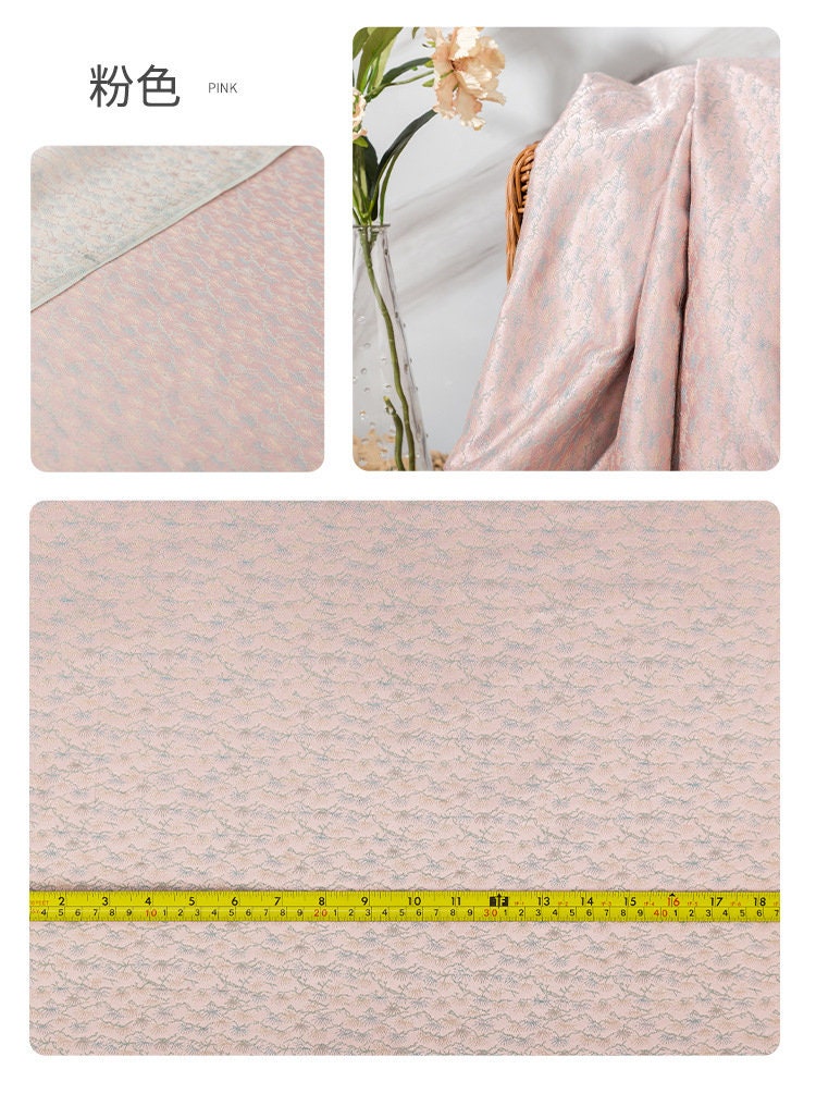 Japanese Pine Needle Brocade Fabric: Red Silk Rayon Damask (59" W)