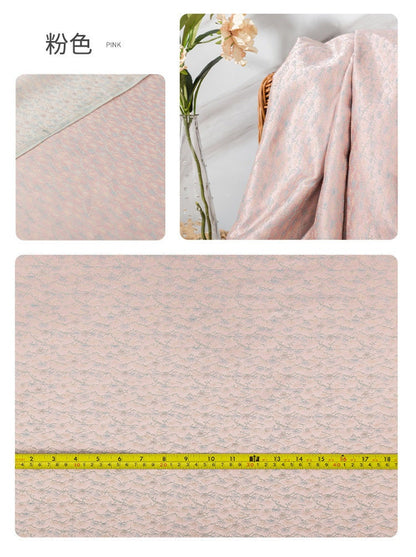 Japanese Pine Needle Brocade Fabric: Red Silk Rayon Damask (59" W)