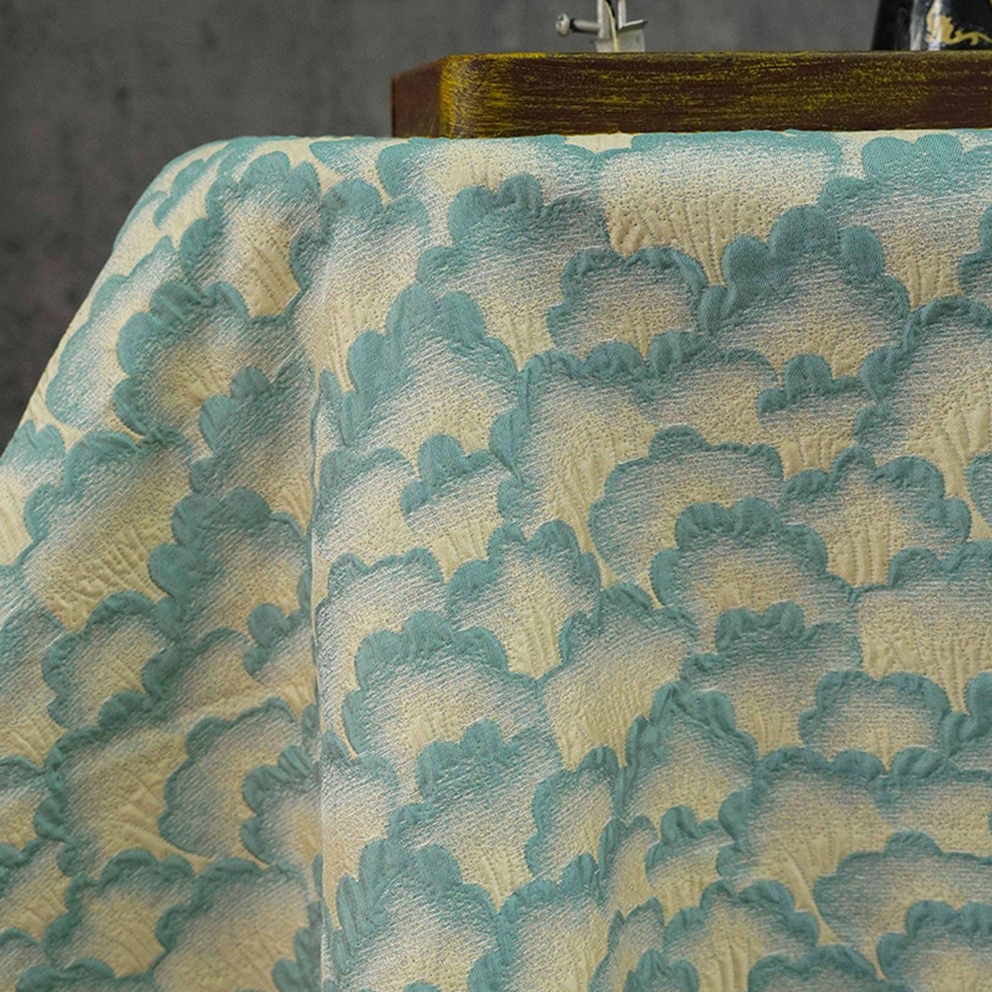 Elegant Embossed Geometric Fan Floral Textured Jacquard Fabric, 60" Wide