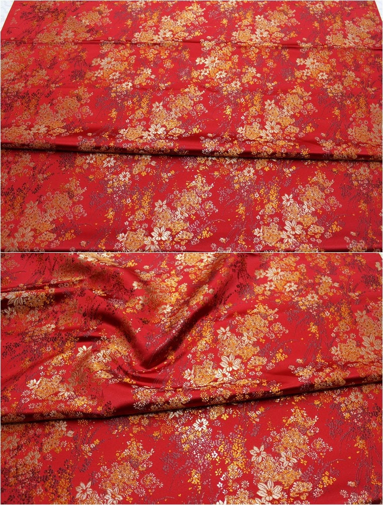 Floral Chinese Brocade Fabric: Silk Rayon Blend, Sewing Quilting Fabric