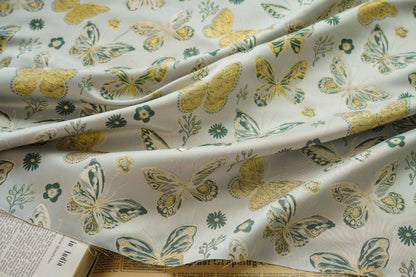Gold Thread Butterfly Jacquard Fabric: Beige Costume & Upholstery Fabric
