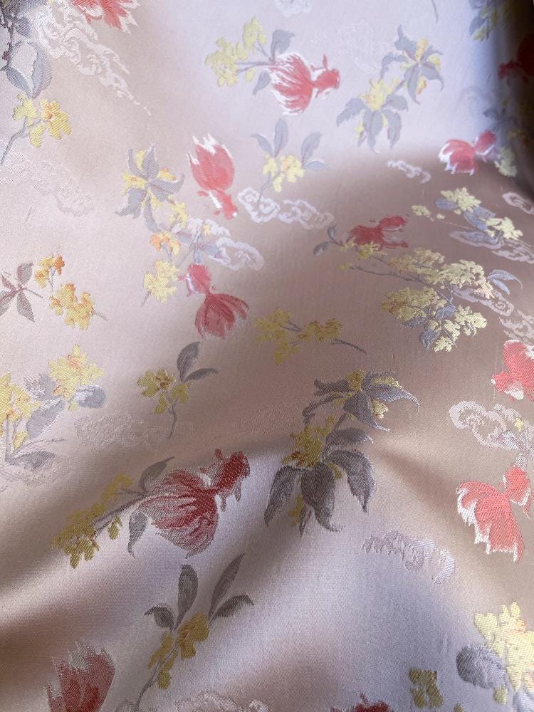 Osmanthus Goldfish Brocade Fabric ��� Oriental Jacquard Floral Fish Pattern Textile for Sewing &