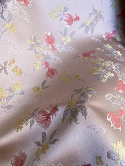 Osmanthus Goldfish Brocade Fabric ��� Oriental Jacquard Floral Fish Pattern Textile for Sewing &