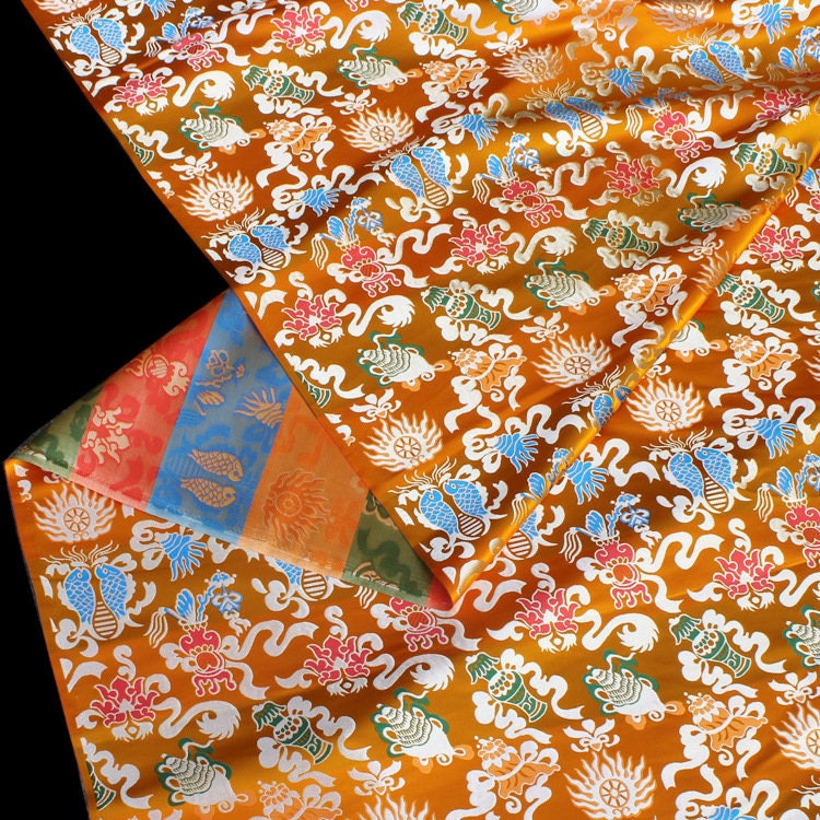 Pisces Fish Brocade Fabric: 58"W Chinese Rayon Sewing Material