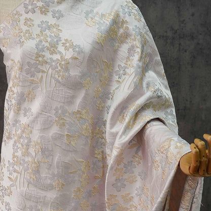 Gold Thread Floral Jacquard Fabric: 3D Foil Texture (63"W)