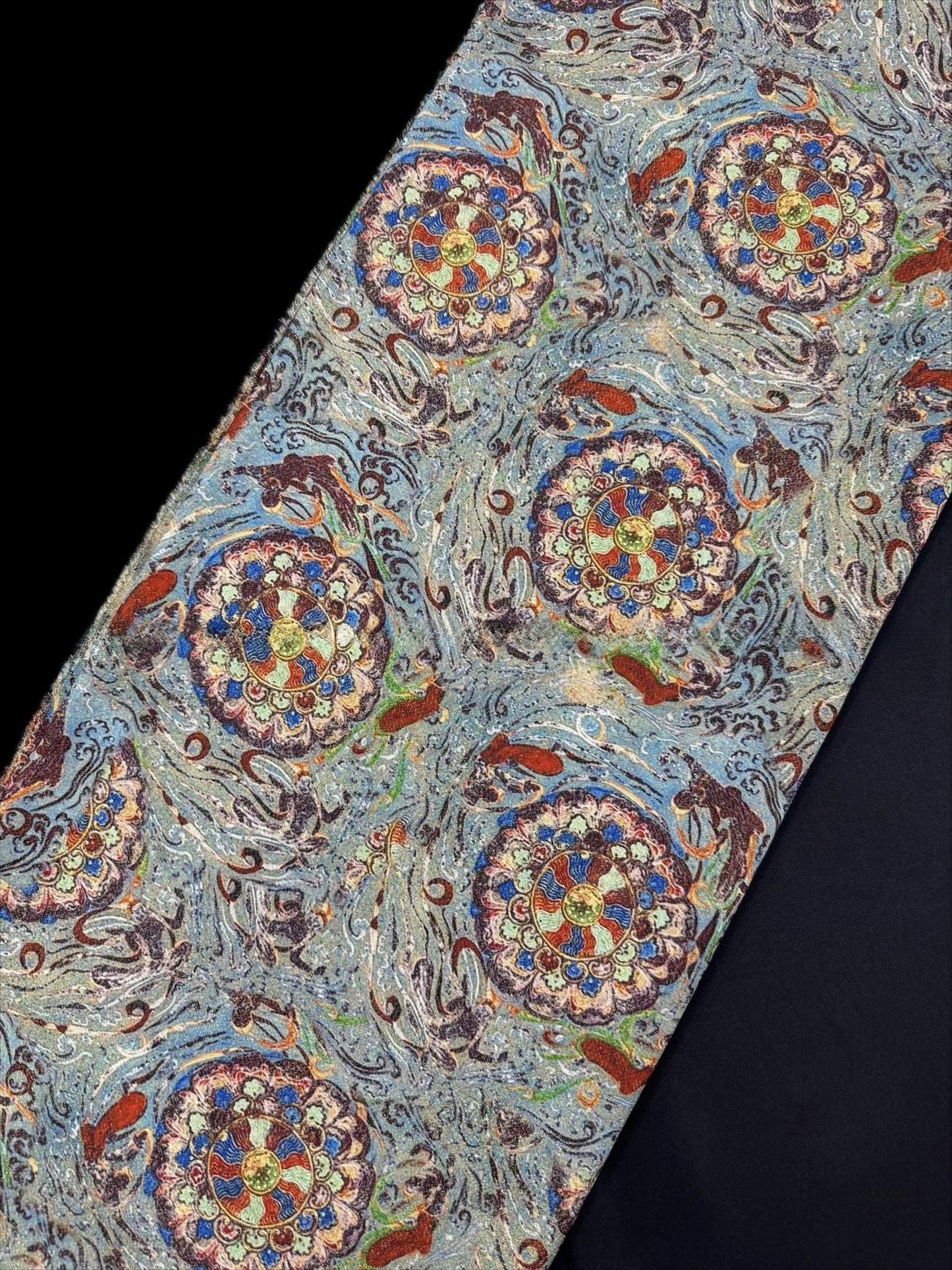 Ethnic Silk Brocade Fabric: Gold Foil Tapestry, Dunhuang Zen Style