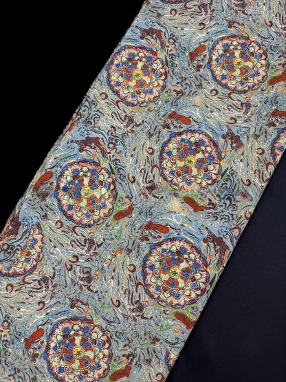 Ethnic Silk Brocade Fabric: Gold Foil Tapestry, Dunhuang Zen Style