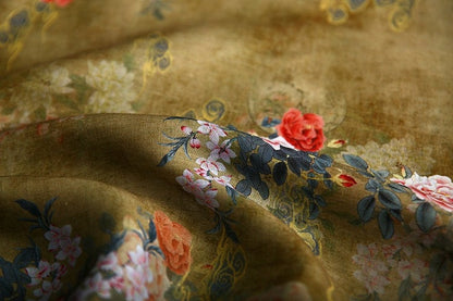 Peony Flower Print Ramie Fabric: Natural Fiber Sewing Material