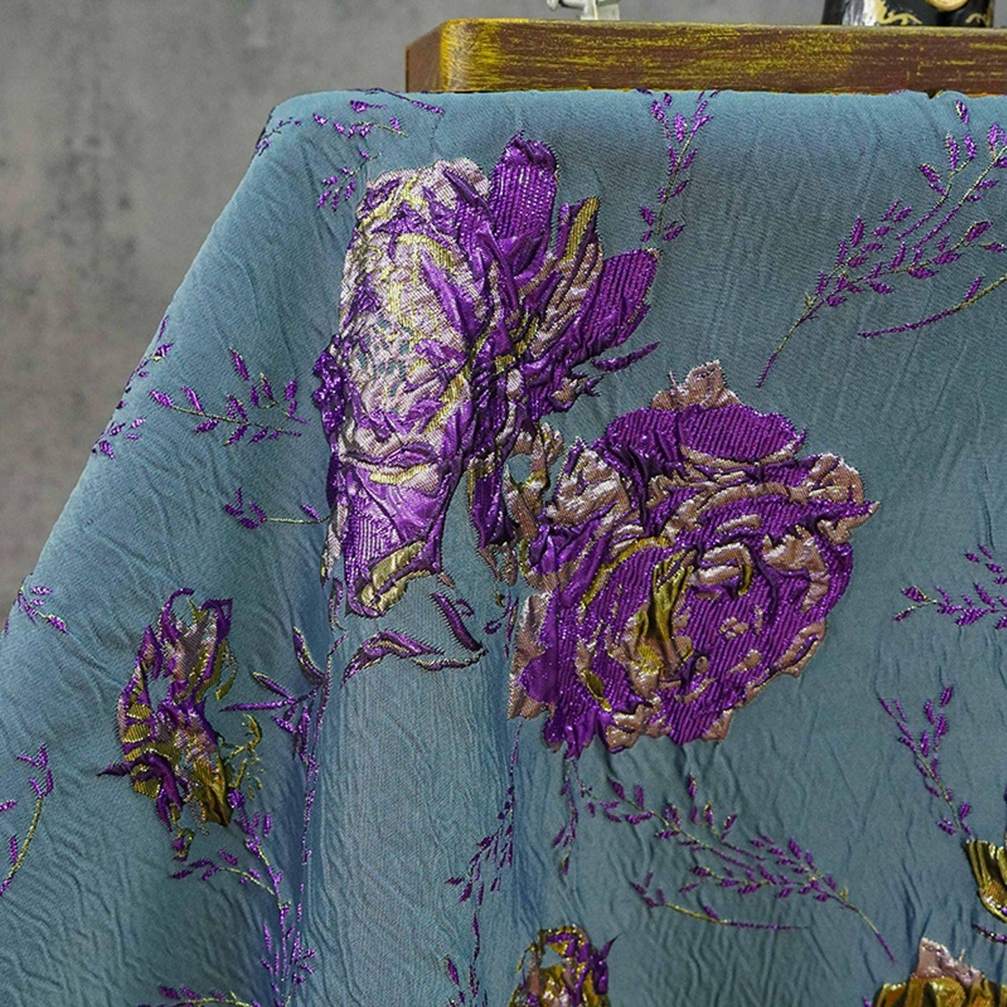 Gold Thread Jacquard Fabric: 3D Designer Prom Fabric, 63" Wide