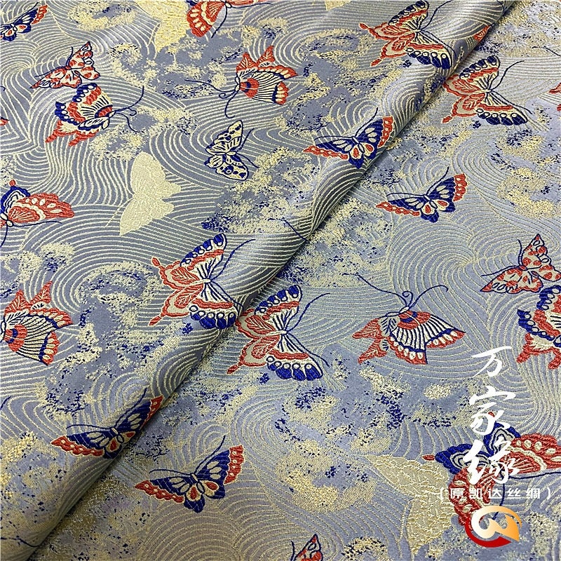 29.5"W Pure natural silk brocade, Butterfly Traditional Wedding Brocade, Jacquard mulberry silk Damask fabric, Upholstery, Decor, Costume
