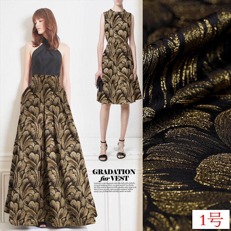 Gold Feather Jacquard Brocade Fabric: 60" Wide Sewing & Upholstery