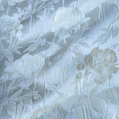 Reversible Floral Jacquard Fabric: Gold Thread, 3D Embossed - 62"W