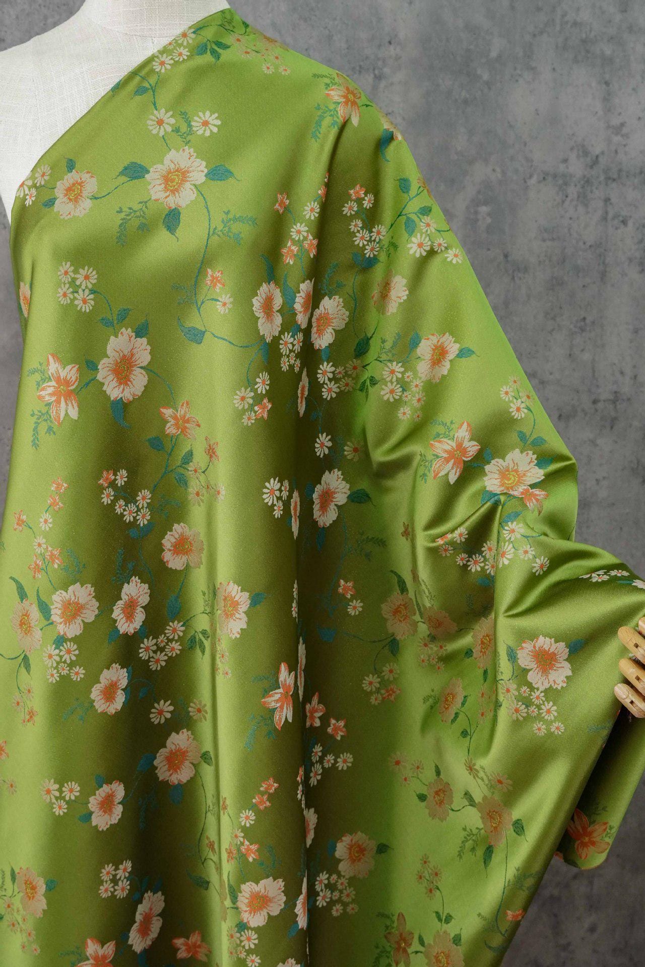 Floral Gold Thread Brocade Fabric - Luxury Jacquard Material, 58" Wide