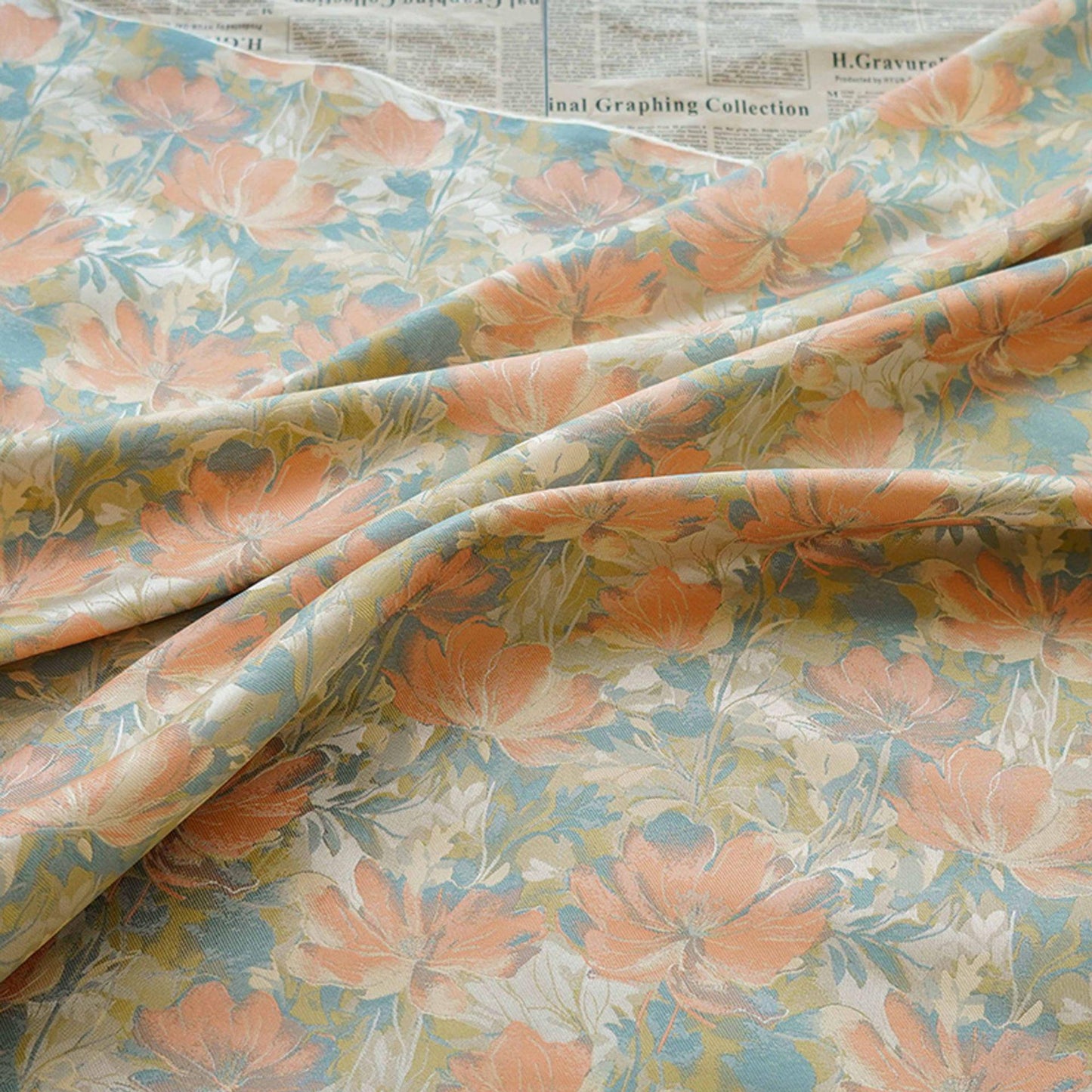 Tissu jacquard à motif floral : Feuilles d'automne, style peinture à l'huile, 157 cm de large