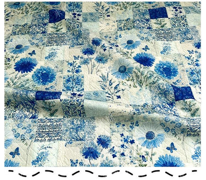 Blue Floral Cotton Fabric: 20s Print, Quilting, Dressmaking - 55" Wide